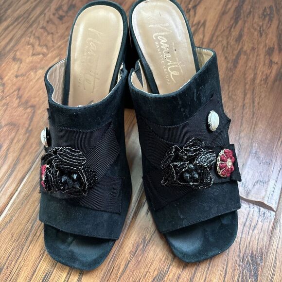 Nanette Nanette Lepore Women Marsha Mule Embellished Heels 8.5 Black Peep Toe - Picture 3 of 11